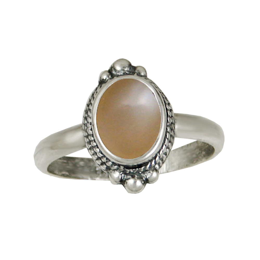 Sterling Silver Ring With Peach Moonstone Size 9